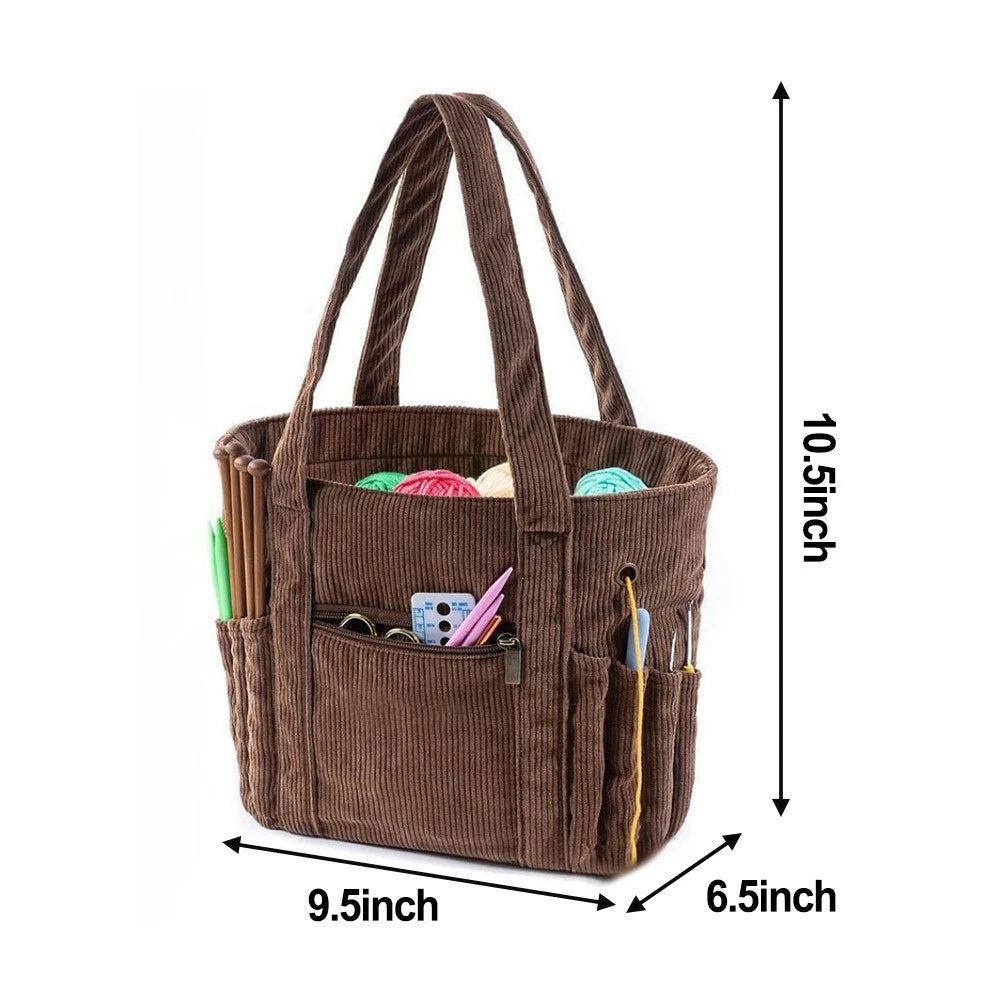 Yarn Tote Corduroy Bag with Smooth Thread Feed and Spacious Compartment