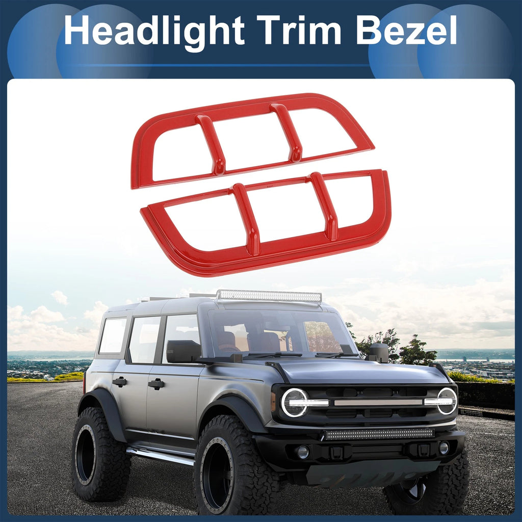 1 Pair Headlight Trim Bezel for Ford Bronco Red