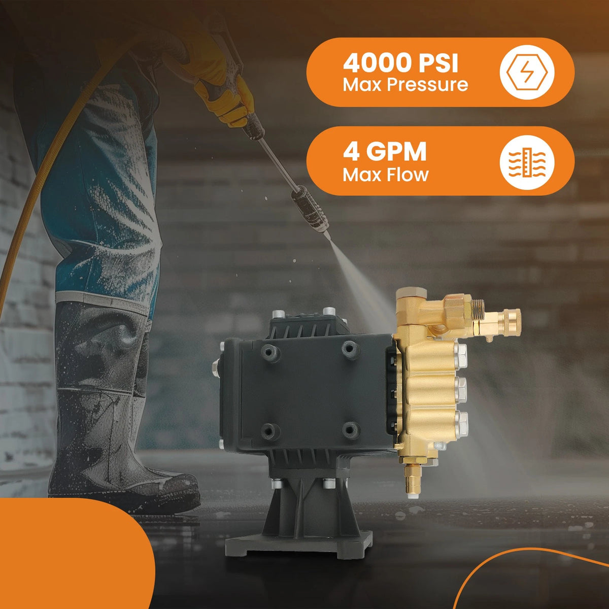 Pressure Washer Pump 4000PSI 4GPM 1" Horizontal Shaft RKV4G37