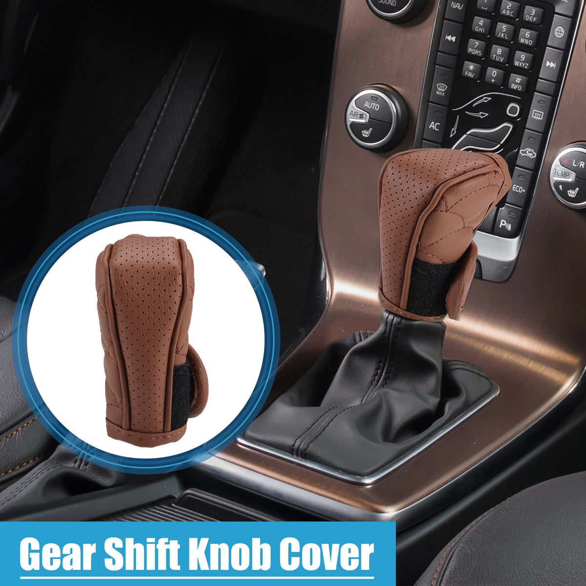 Shift Knob Cover for Universal Vehicles - Breathable Faux Leather Brown