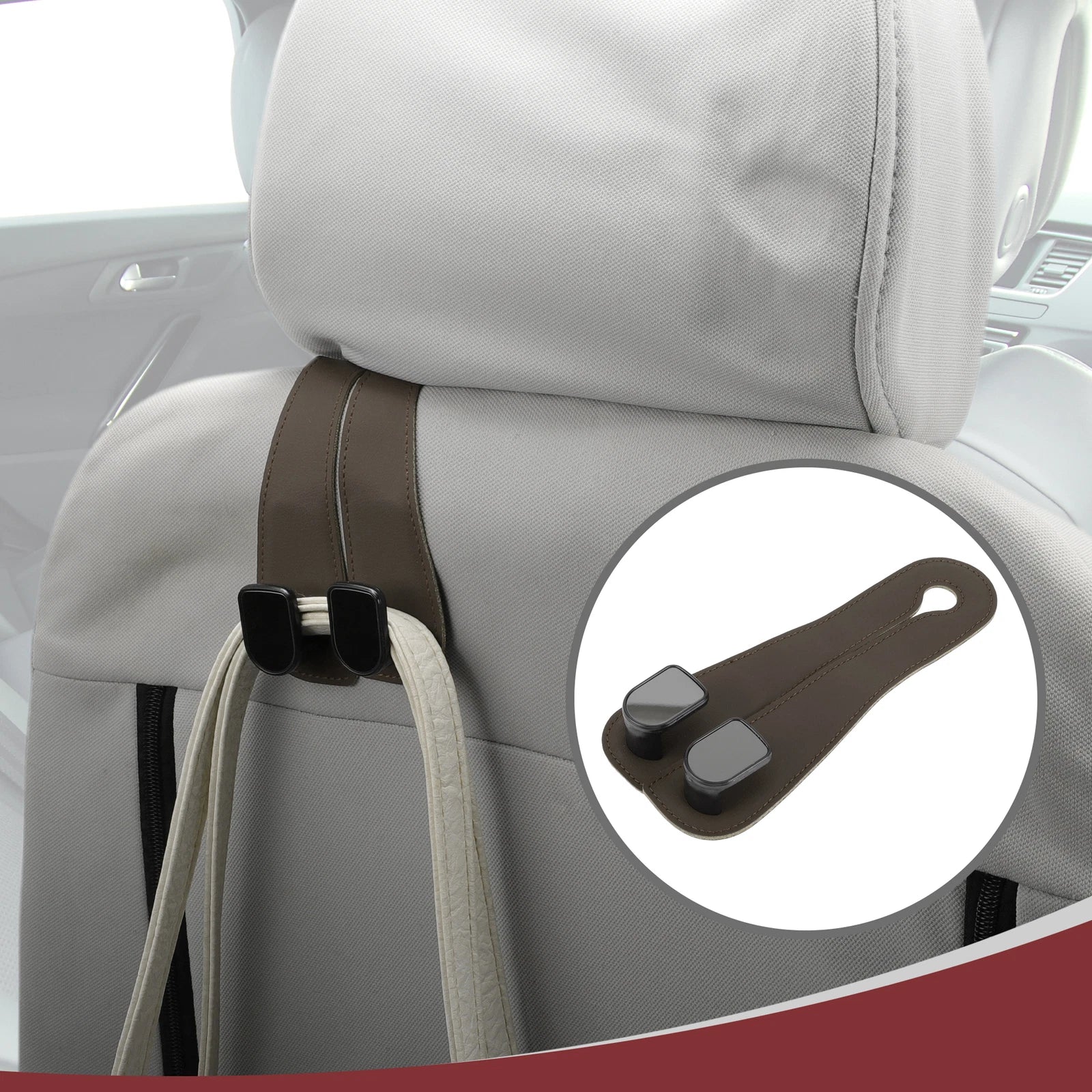 Universal Car Seat Headrest Hook for Purses and Bags (Deep Brown)