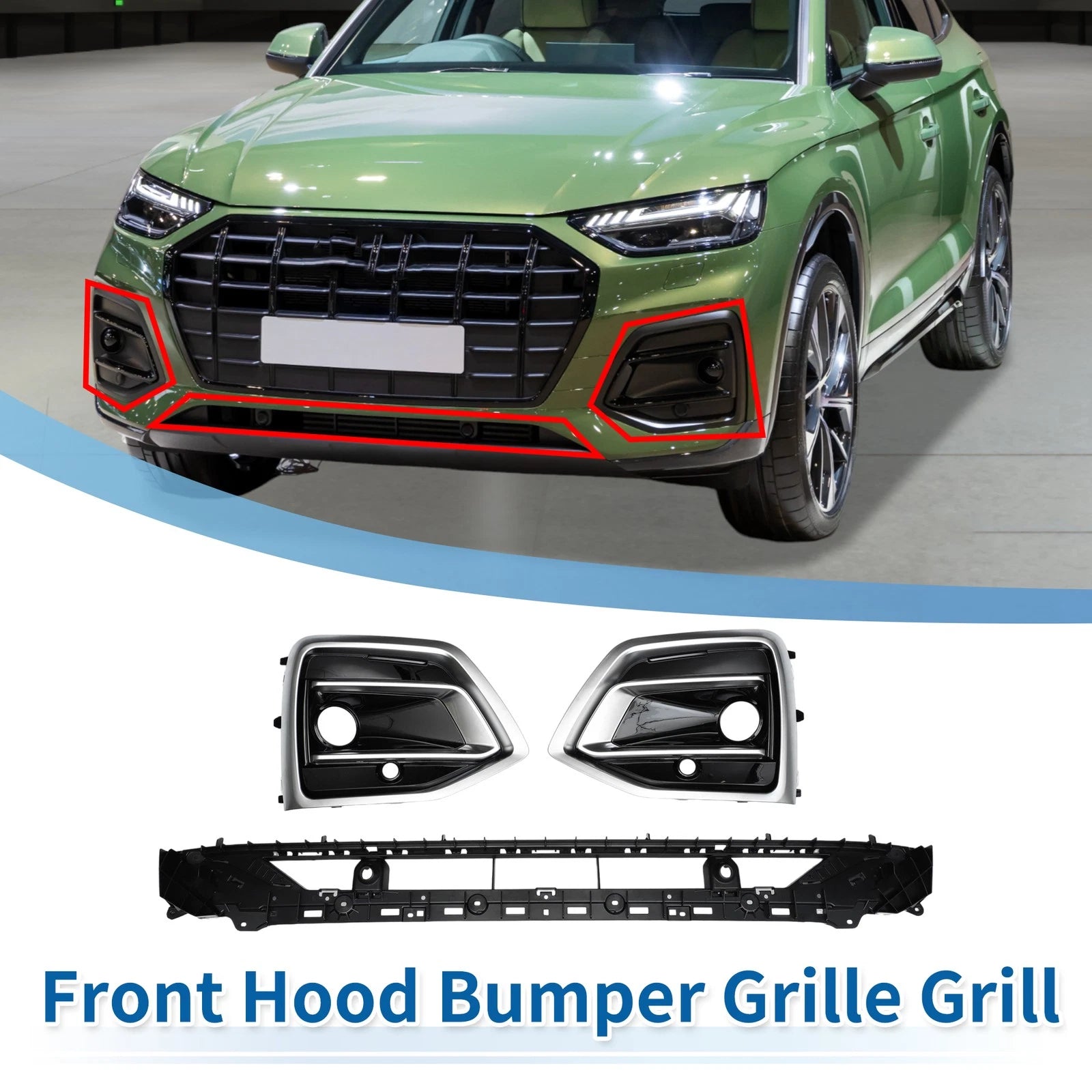 Front Lower Hood Bumper Grille Set for Audi Q5L (2021–2024) Black ABS