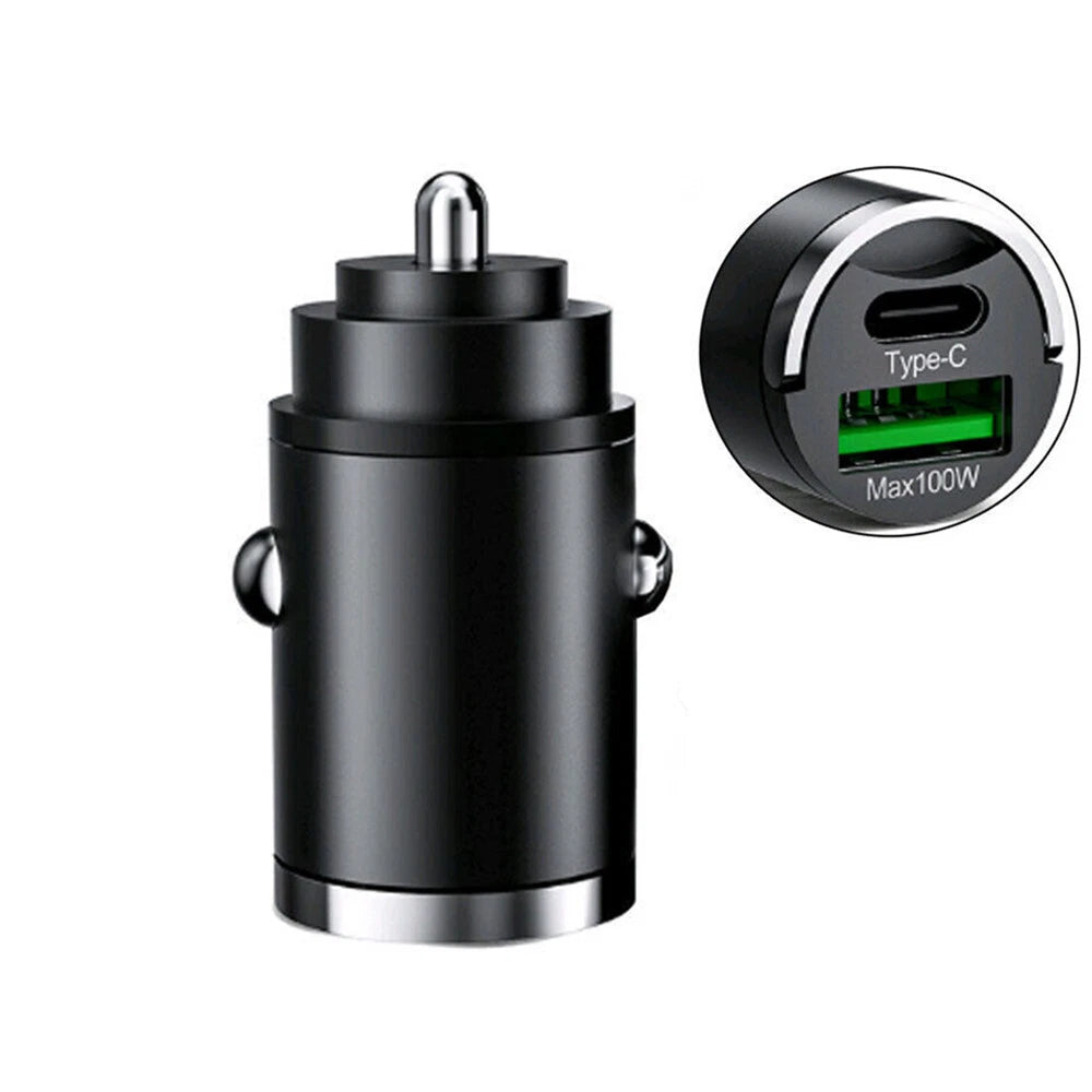 100W USB Phone Charger Type C QC3.0 Fast Charging Car Interior Accessories Black