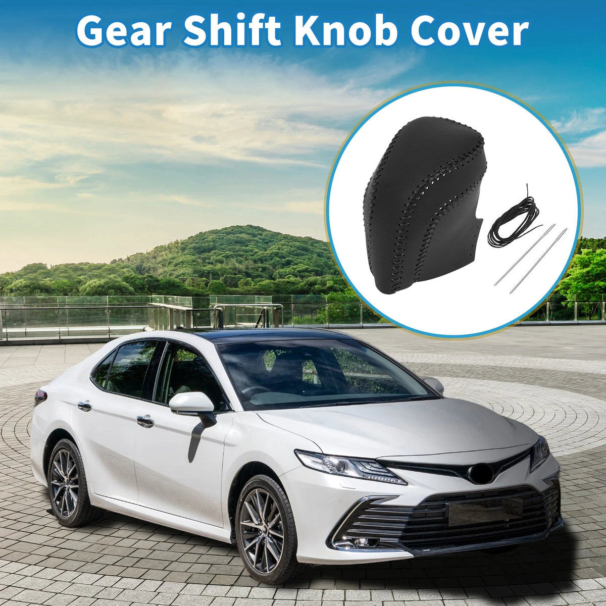 Gear Shift Knob Cover Replacement for Toyota Camry (2018–2024) Black Faux Leather