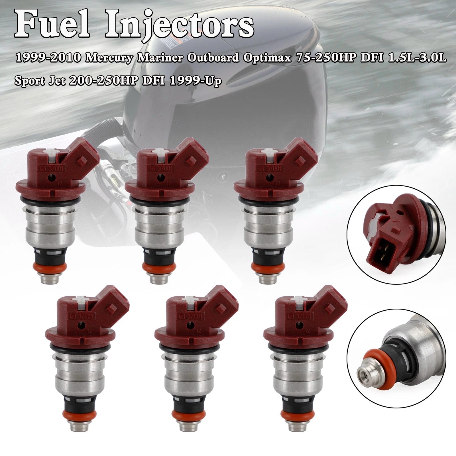 6PCS Fuel Injectors 37001 for Mercury Outboard Mariner (75-225)