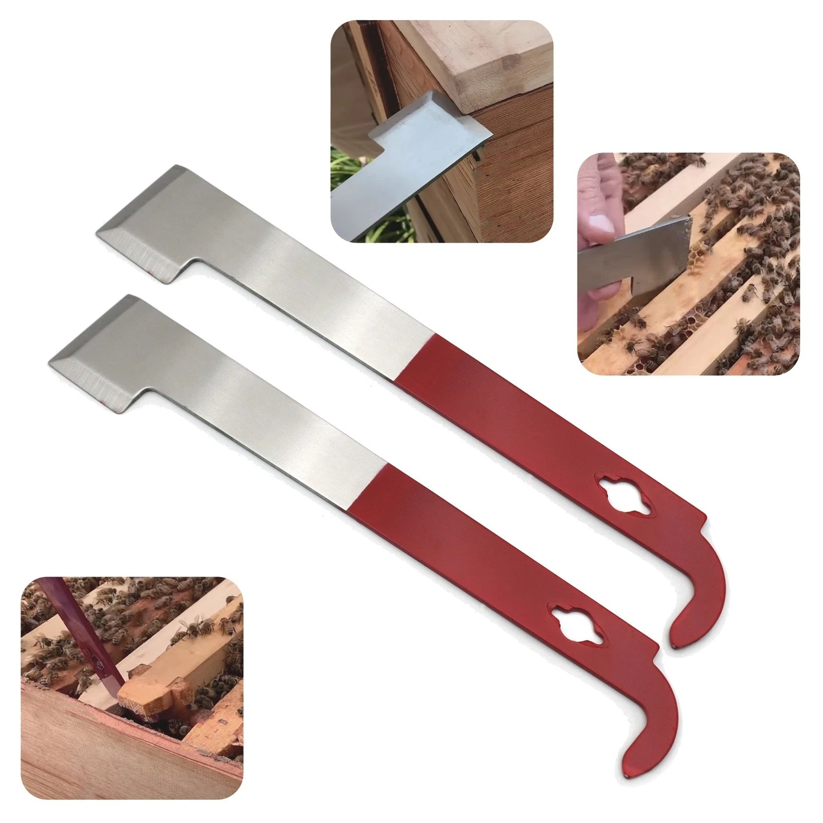 Bee Hive Tool Set of 2 Stainless Steel Scraper J Hook Frame Lifter