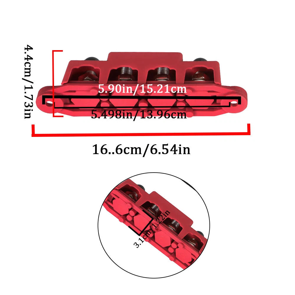 3/8" Red and Black Pair Busbar for Power Distribution 12V 250A