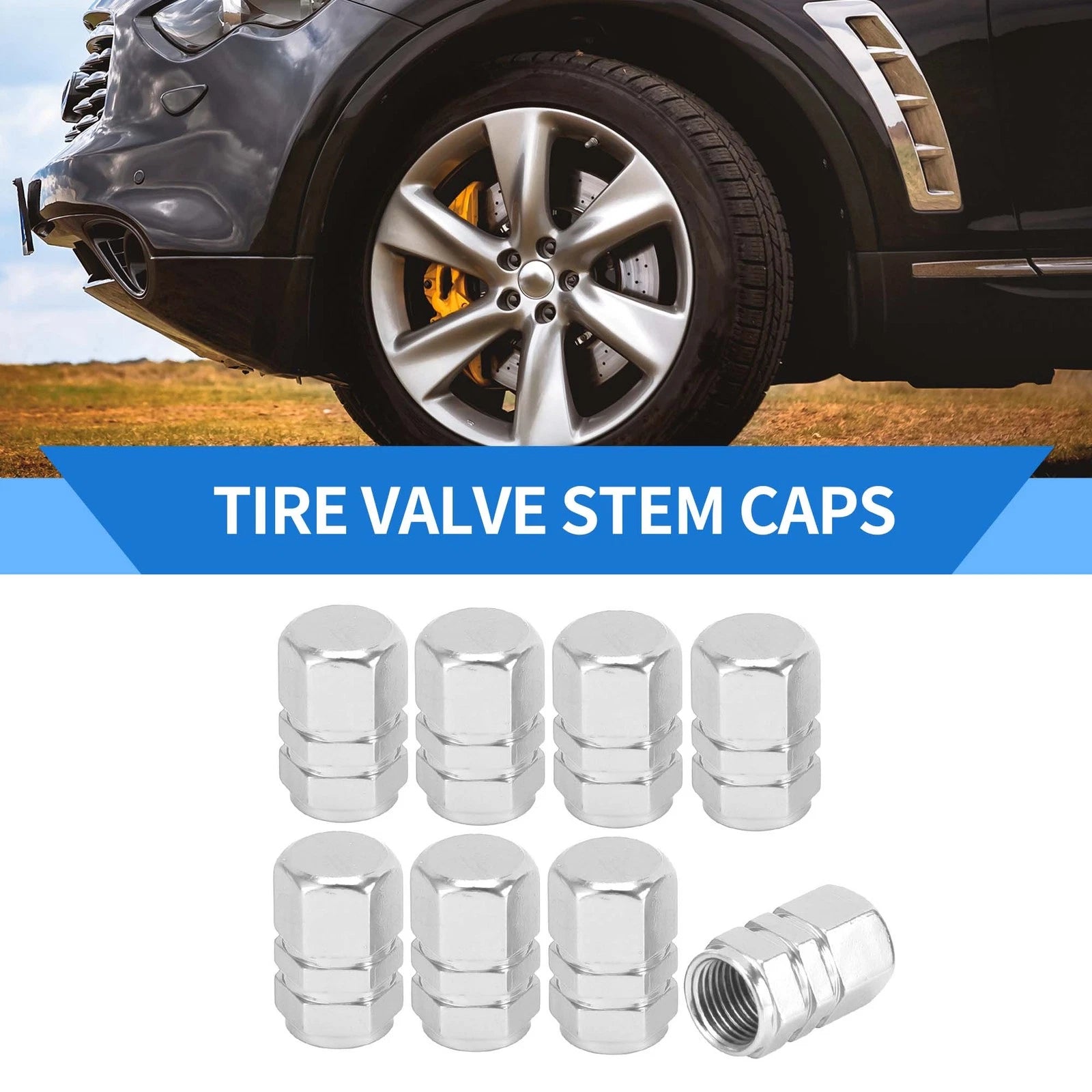 Tire Valve Stem Caps Replacement Set for SUV Bike RV (10–17mm) (8 Pack)