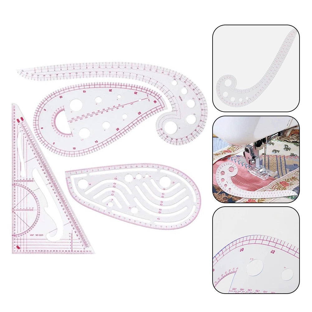 4 Piece Sewing Ruler Set for Design Tools