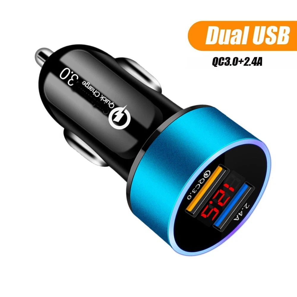 LED Dual USB Fast Charger for Cars (QC3.0)