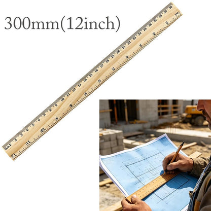 300mm Wooden Ruler with 0-30cm & 0-12inch Scales for Students & Teachers