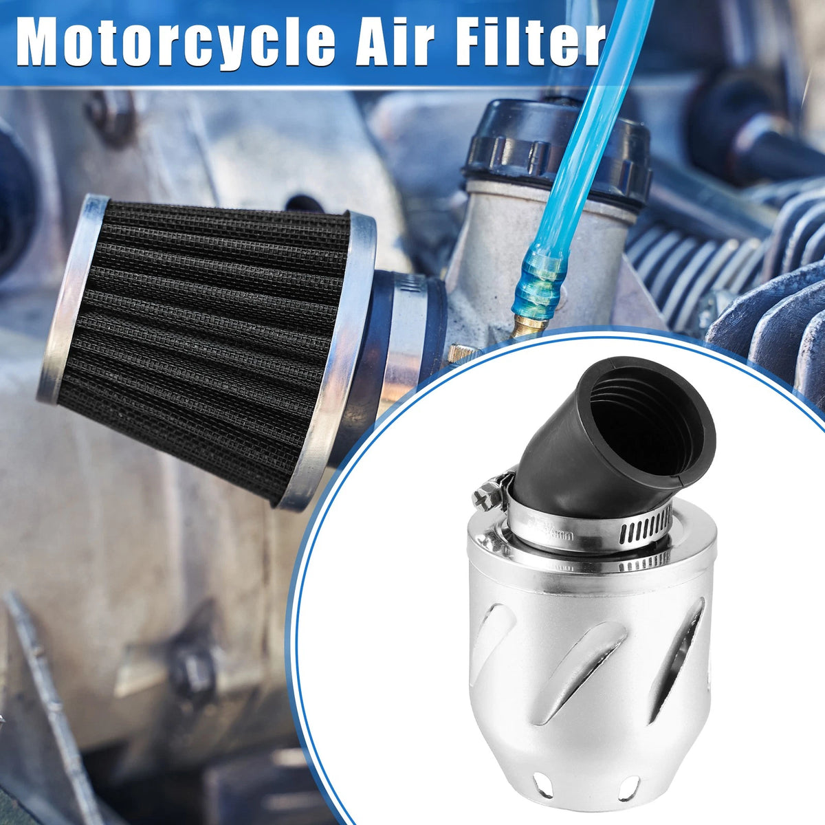Air Filter for Universal Motorcycle (35mm ID, 140x70mm) Aluminum Alloy Silver
