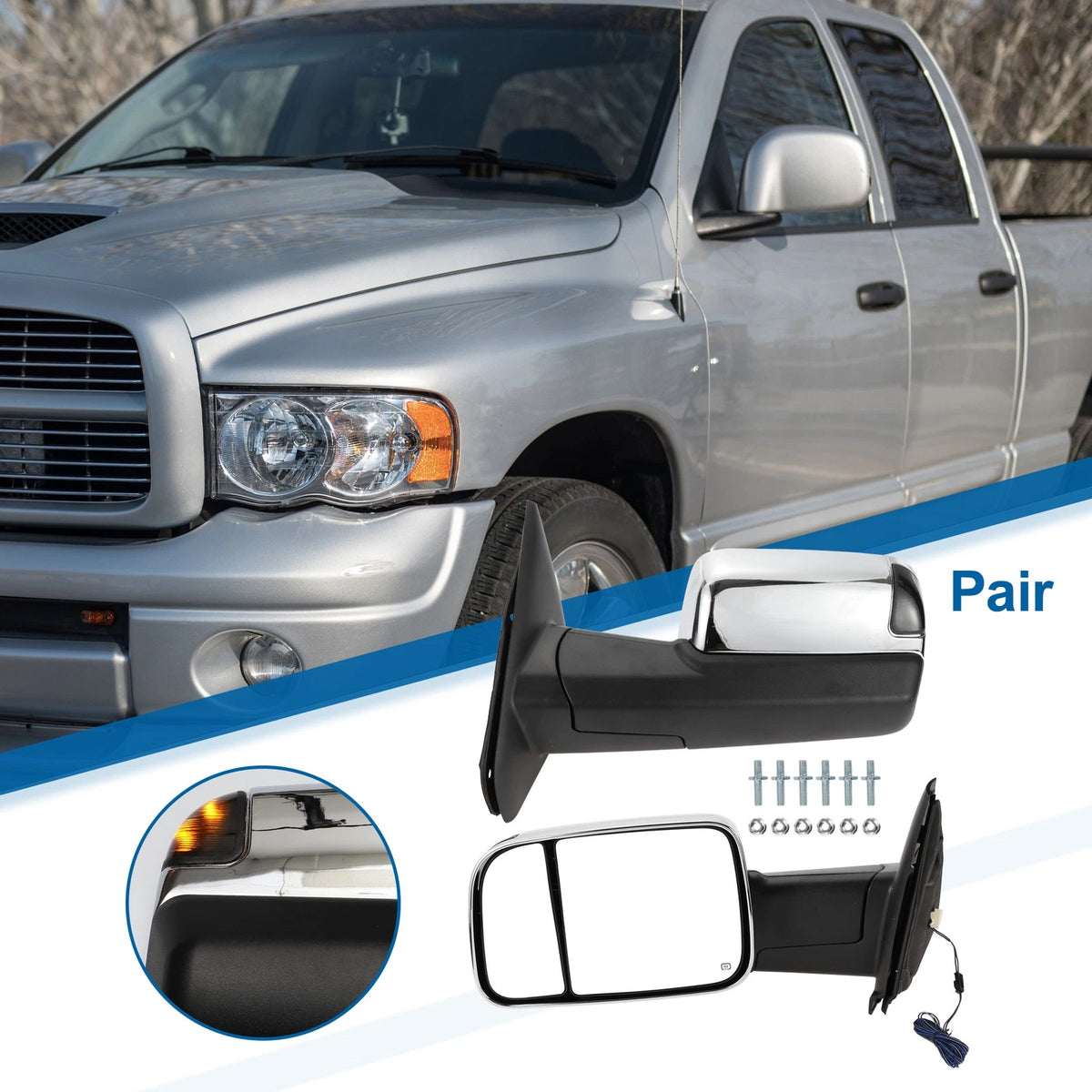 Tow Mirrors for Dodge for Ram 1500 with Turn Signal Left Right Pair (2009–2018)