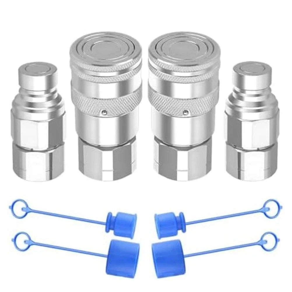 Set of 2 Hydraulic Quick Connect Couplers with Dust Cap 1/4" NPT Thread