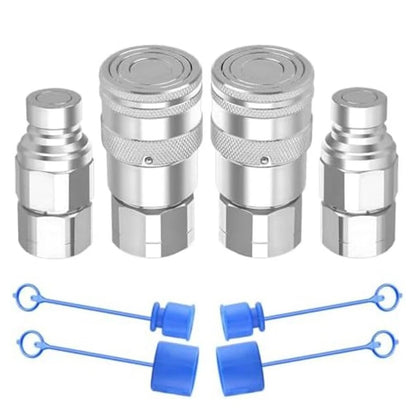 Set of 2 Hydraulic Quick Connect Couplers with Dust Cap 1/4" NPT Thread
