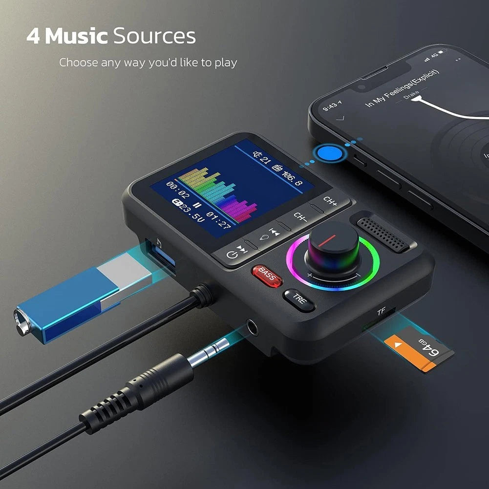 FM Transmitter Handsfree Car Music Player with Large Color Display