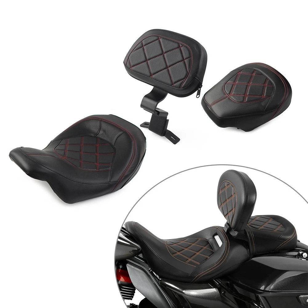 Driver Passenger Seat W/ Rider Backrest Pad for Harley Road Glide King 2009-2024