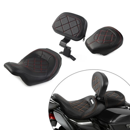 Driver Passenger Seat W/ Rider Backrest Pad for Harley Road Glide King 2009-2024