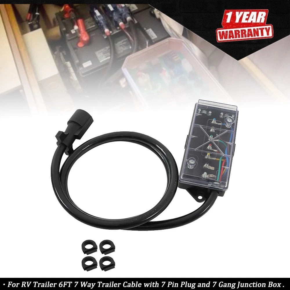 7 Way Trailer Cable with 7 Pin Plug & Junction Box for RV Trailer (6FT)