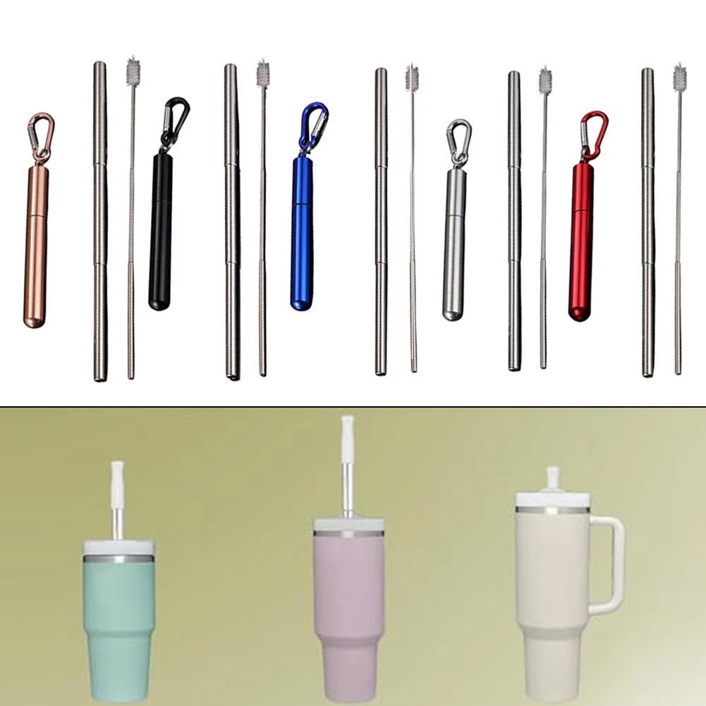 Retractable Metal Straw Kit with Keychain for Easy Carrying