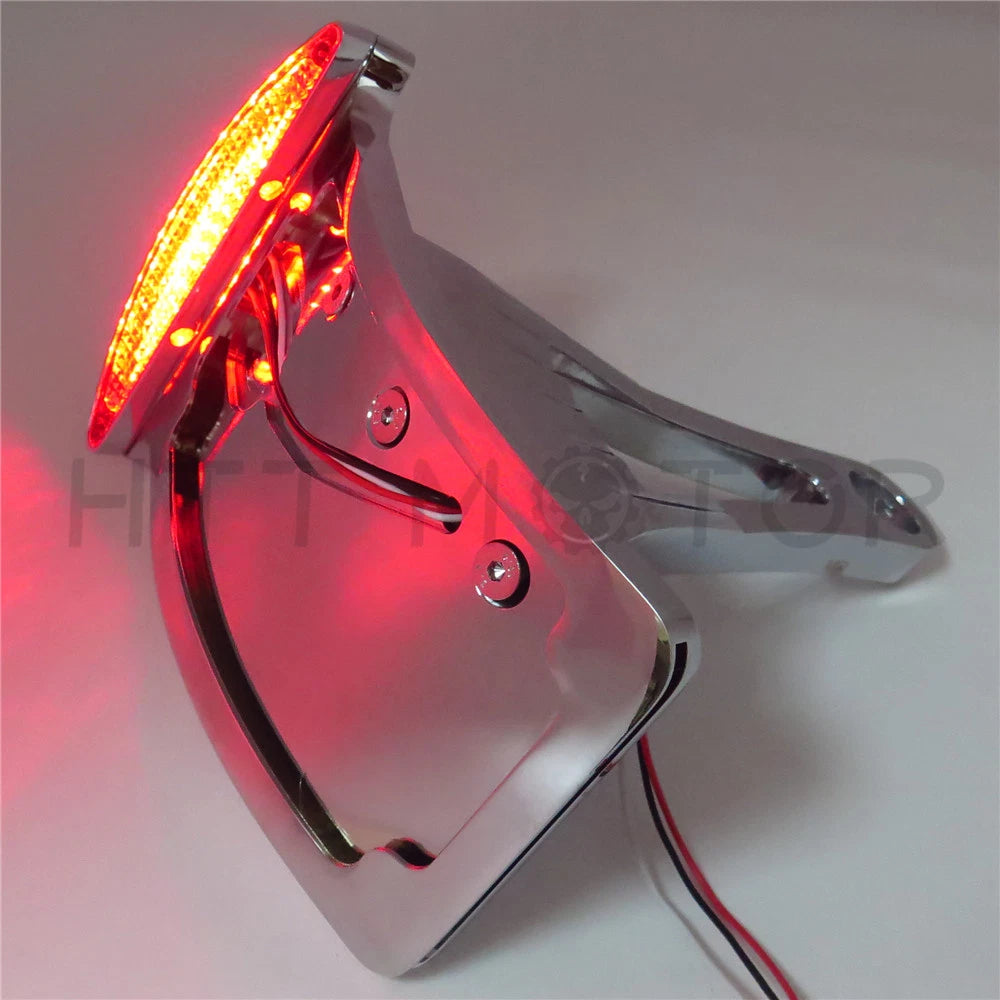 Chrome Curve Side Mount License Plate Bracket w/ LED Tail Light for