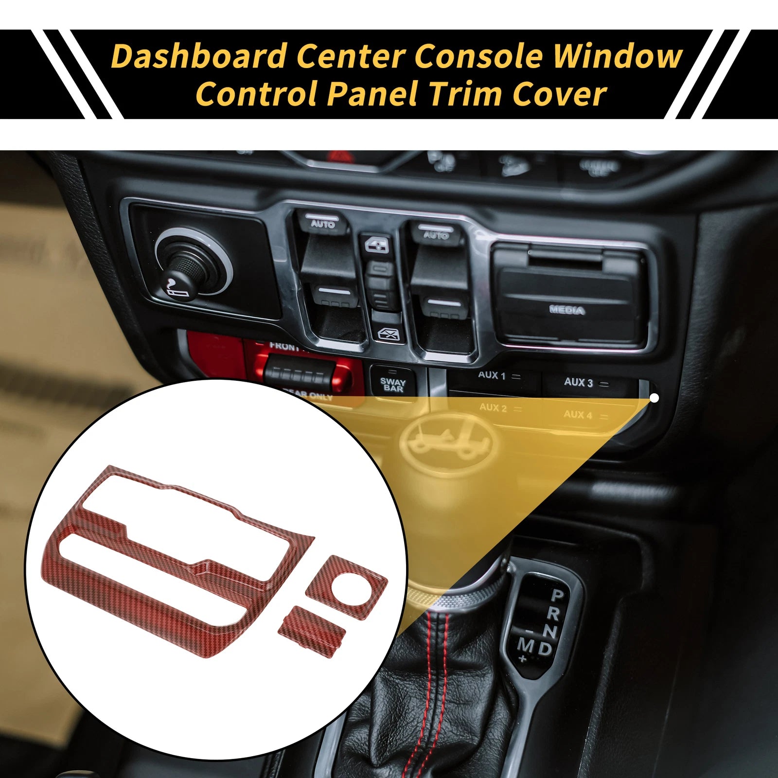 Dashboard Center Console Window Control Panel Cover for Jeep (Carbon Fiber Red)
