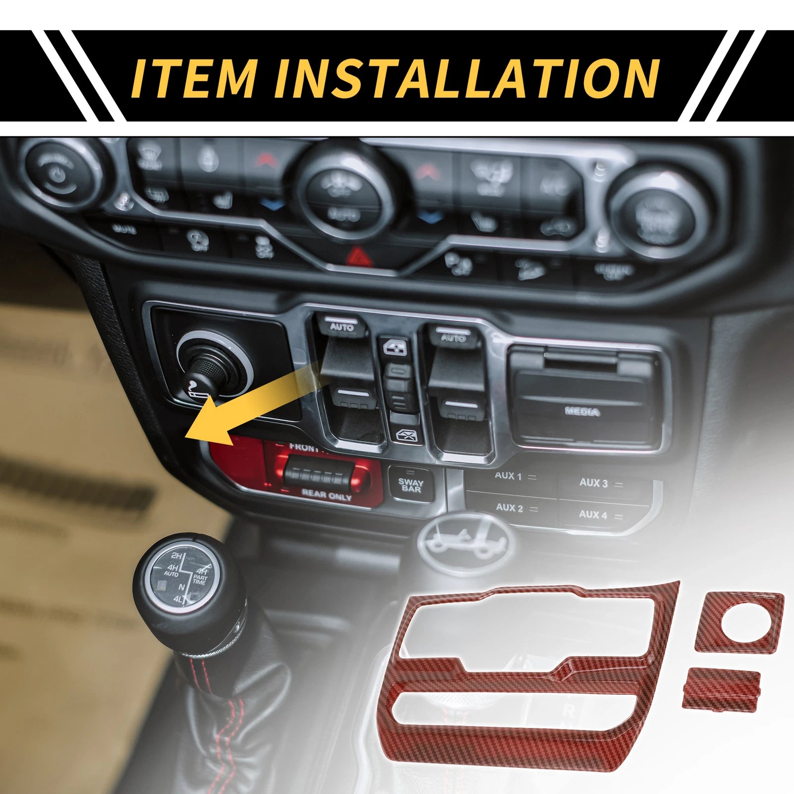 Dashboard Center Console Window Control Panel Cover for Jeep (Carbon Fiber Red)