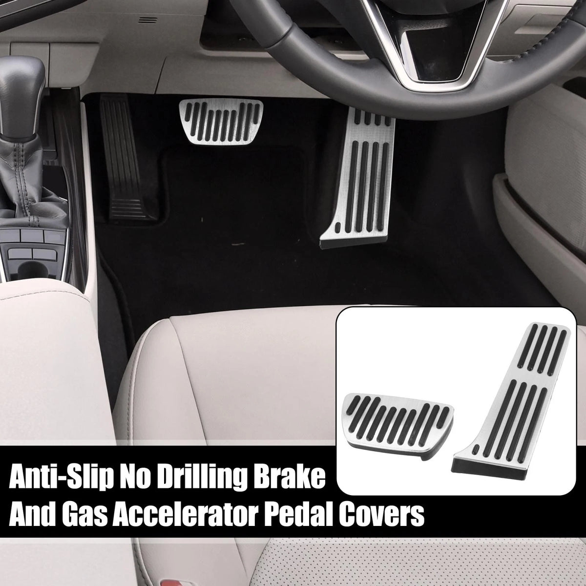 Anti Slip Brake and Accelerator Pedal Pads Kit for Toyota Silver Tone (2019–2024)