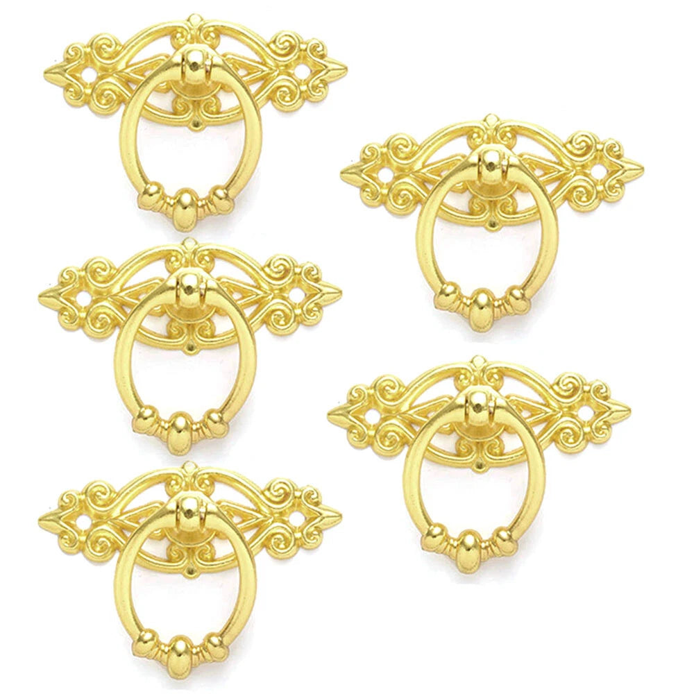 5Pcs Vintage Golden Pull Knob Ring for Cabinet Drawer Hardware