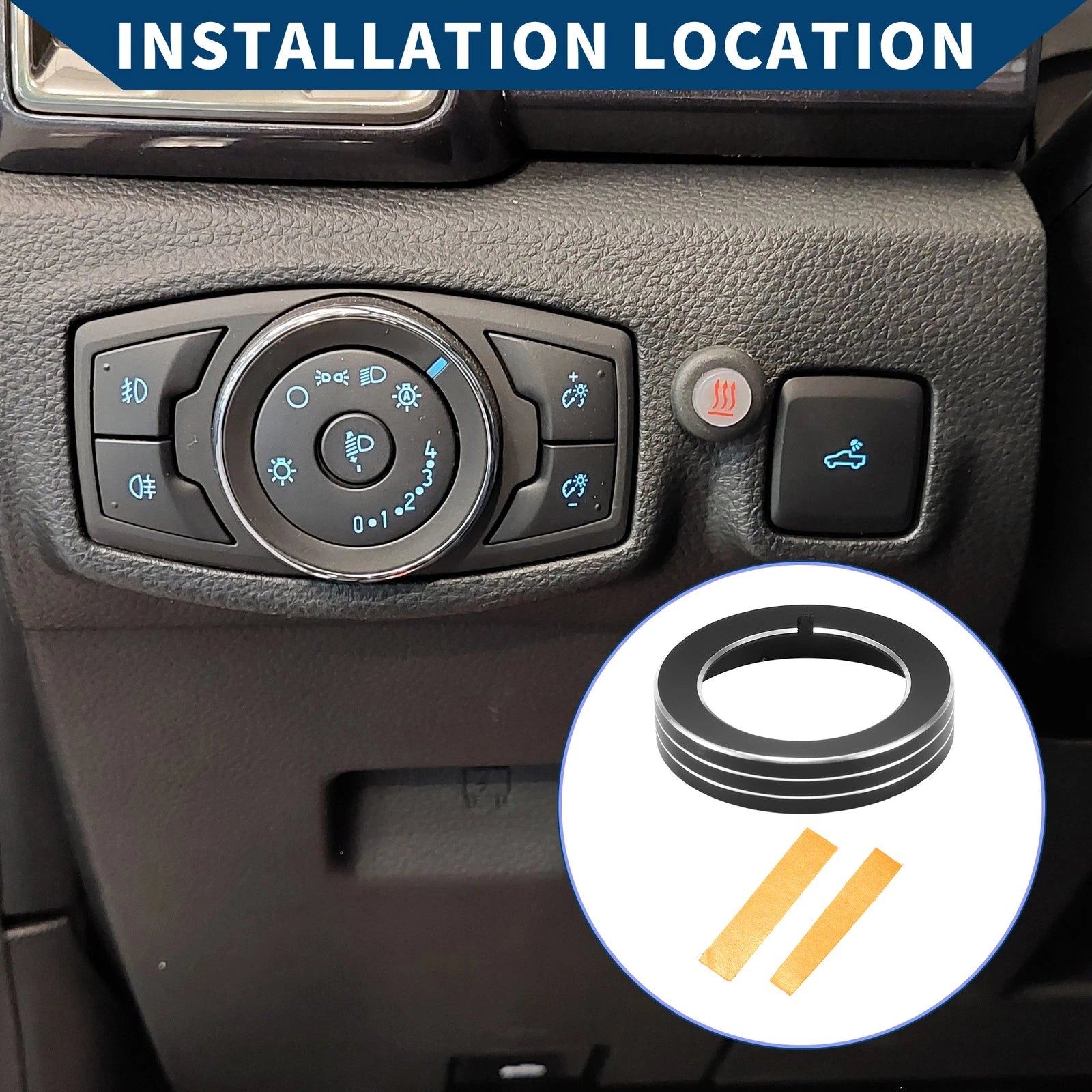 Headlight Switch Knob Cover Ring for Ford Mustang (2015–2020) Black