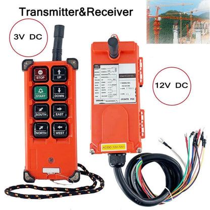 Wireless Remote Control Transmitter + Receiver for Hoist Crane (12-72V)