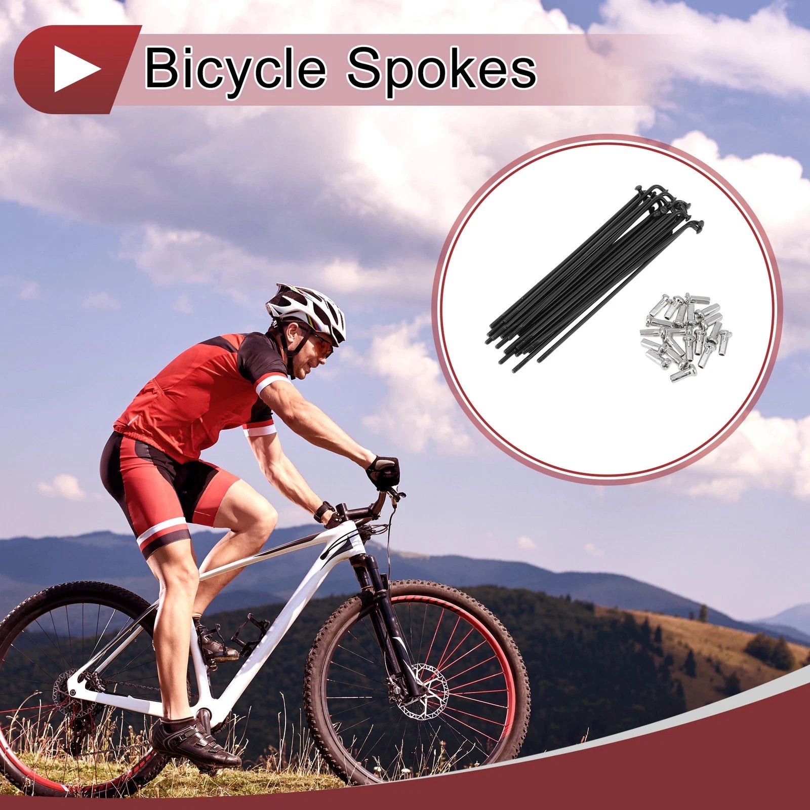 Bicycle Spokes Replacement Set 105mm 304 Stainless Steel for 13G Wheel (Black)