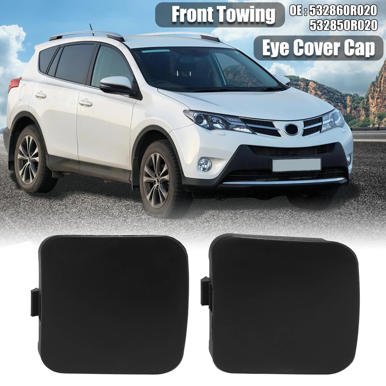 Front Bumper Tow Hook Cover Cap Pair Replacement for Toyota RAV4 (2009–2012)