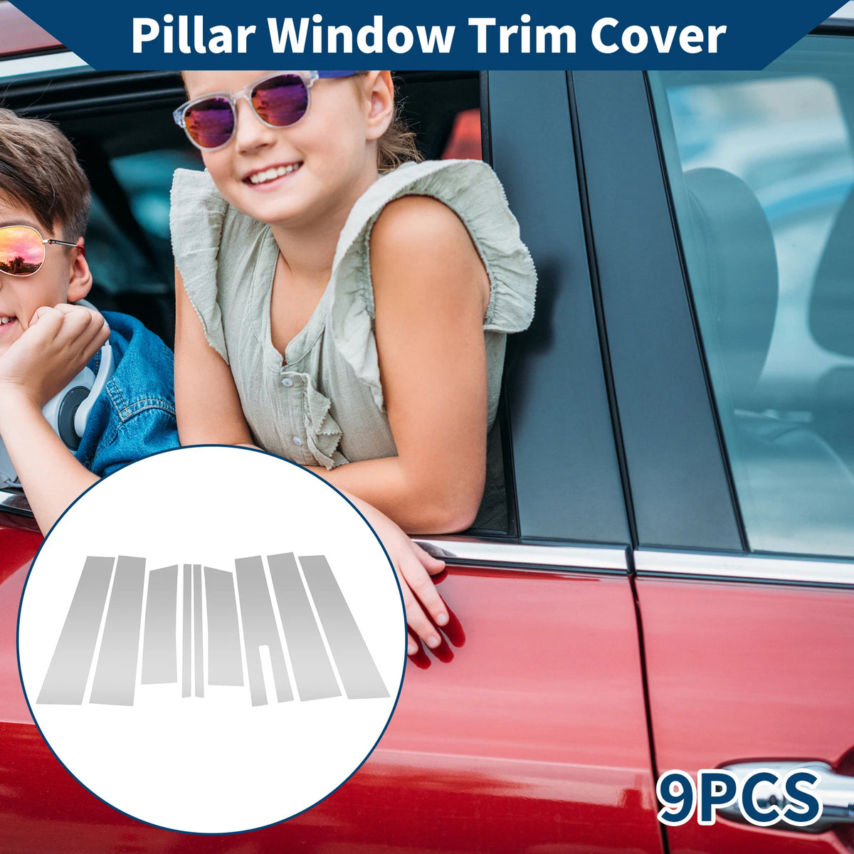 9 Pcs Door Pillar Window Trim for Lincoln MKT (2010–2015) Silver Tone