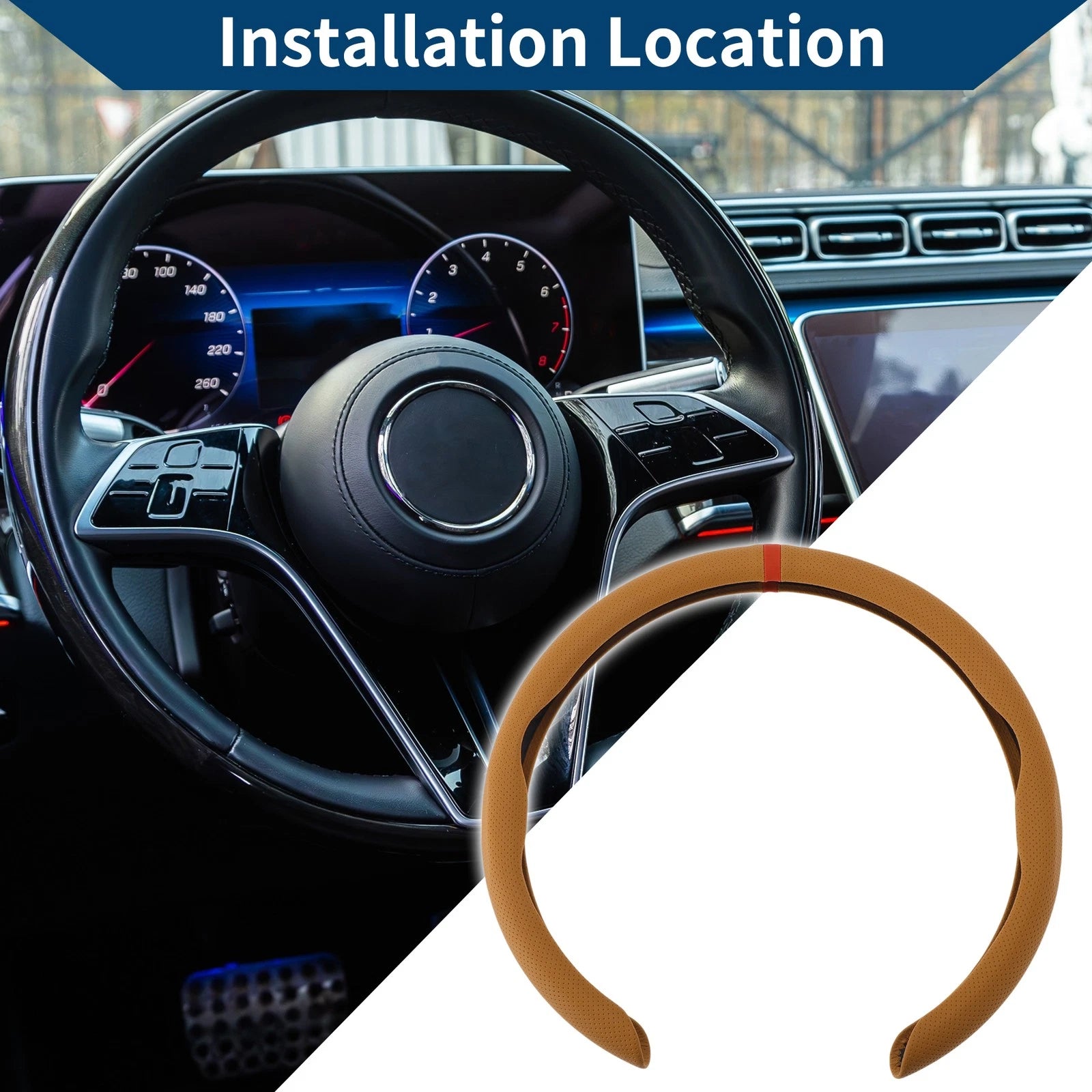 Steering Wheel Cover for Car (14.96", Brown Red)