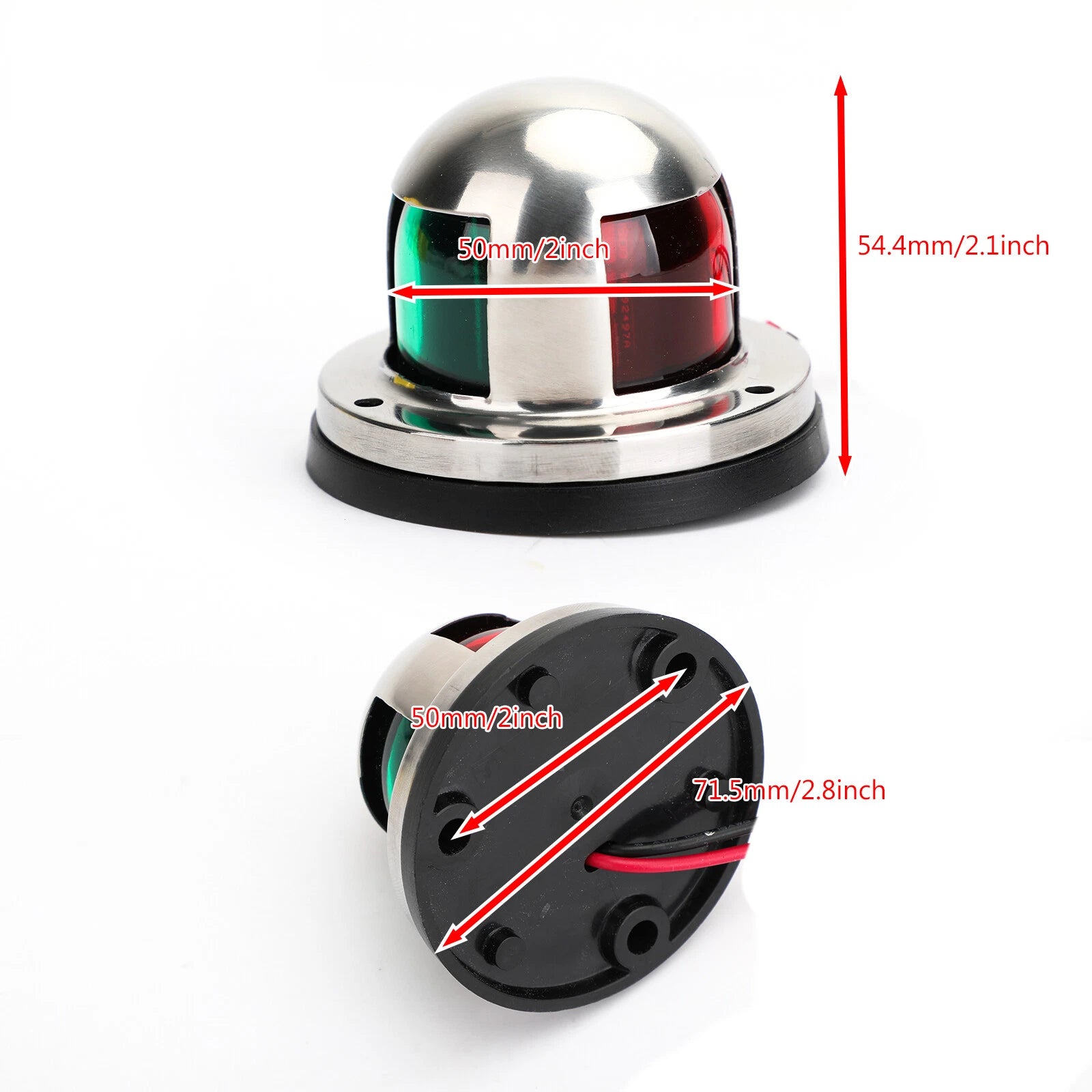 2X Stainless Steel LED Bow Navigation Lights for Marine Boat Yacht (12V)