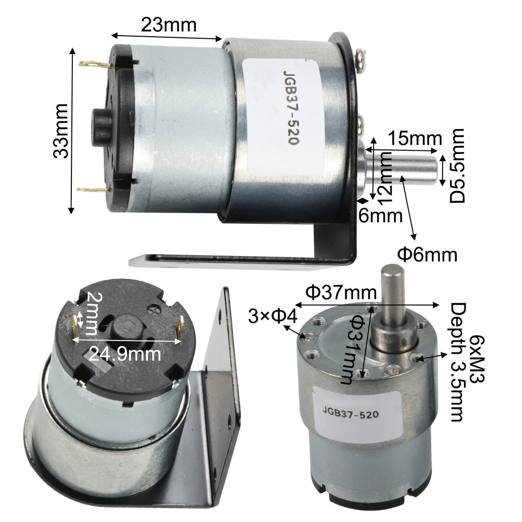 JGB37 520 12V DC Gear Motor 7RPM with Bracket for Smart Systems (2010–2023)