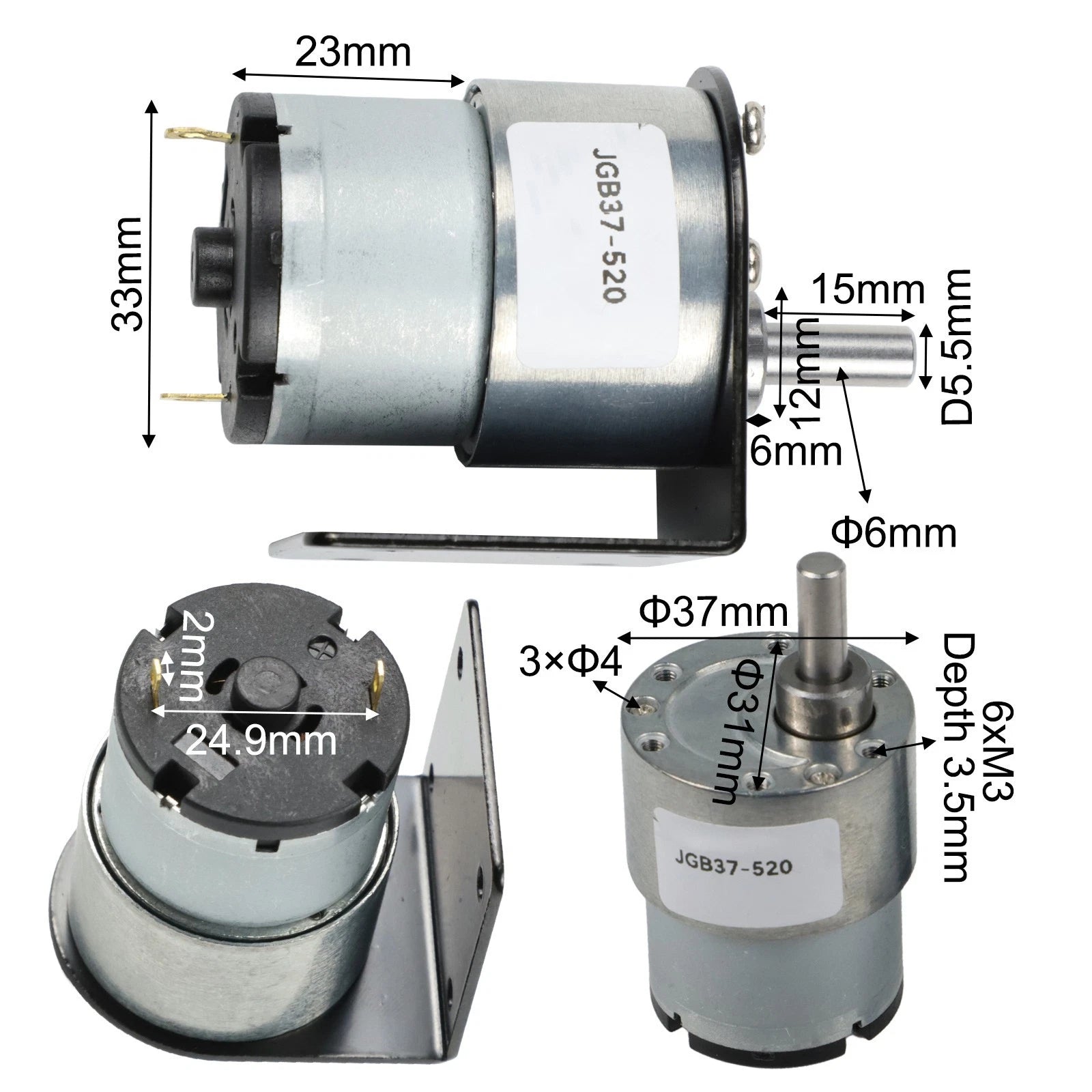 JGB37 520 12V DC Gear Motor 7RPM with Bracket for Smart Systems (2010–2023)