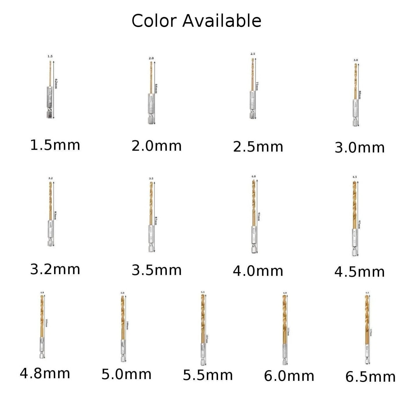 Hex Shank Drill Bit Set 5.5mm 6.0mm 6.5mm 1.5mm