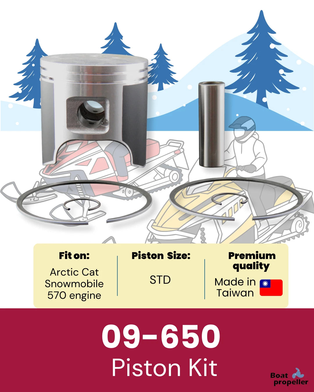Piston Kit + Ring for Arctic Cat Panther 570/F570 (STD) 09-650 3006-921
