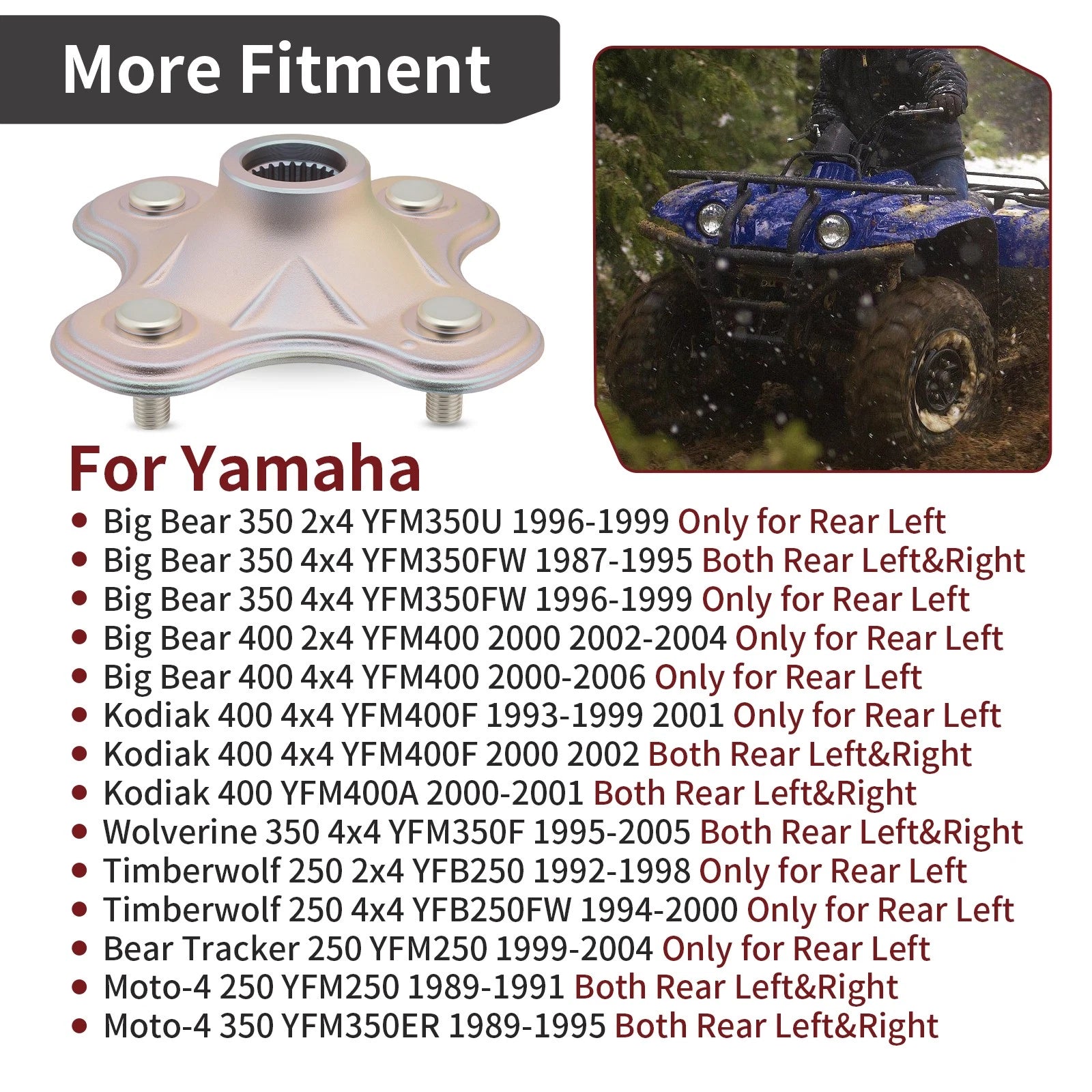 Rear Wheel Axle Hub for Yamaha Moto-4 250, Timberwolf 250, Bear Tracker 250 (1985–1999)