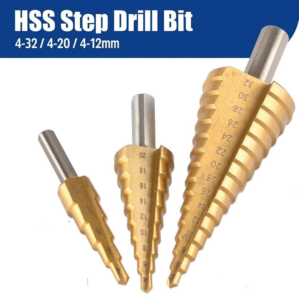 Set of 4 Step Cone Drill Bit Hole Cutter for Steel and Wood