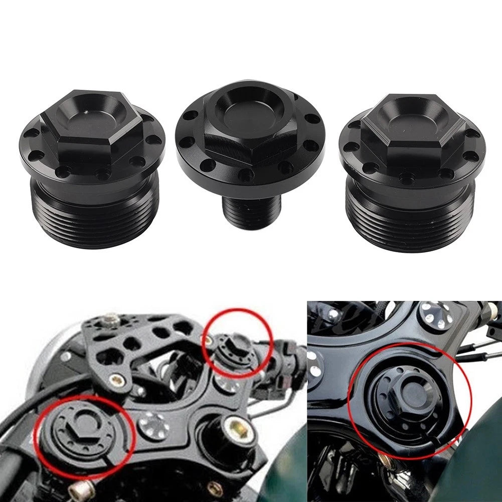 Front CNC Fork Tube Cap Bolt W/ Steering Stem Bolt For Harley FXR FXD XL883