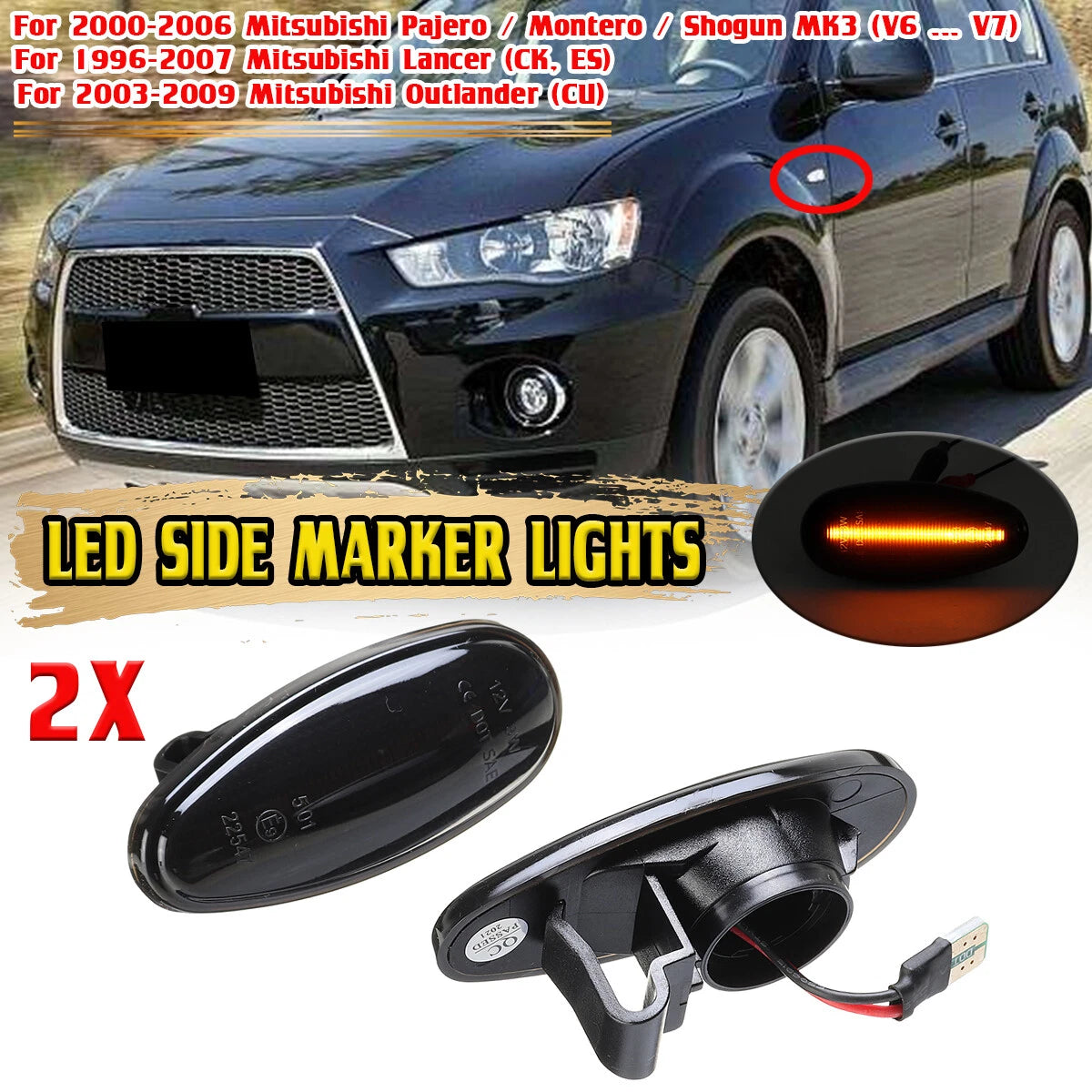2X LED Side Marker Light for Mitsubishi Outlander Lancer Eclipse Galant Pajero (2003–2023)