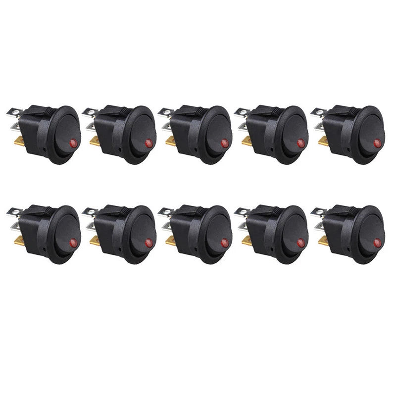 10PCS 2 Pin Red LED Rocker Switch for Car Marine Boat (12V)