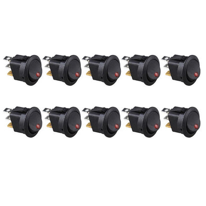 10PCS 2 Pin Red LED Rocker Switch for Car Marine Boat (12V)