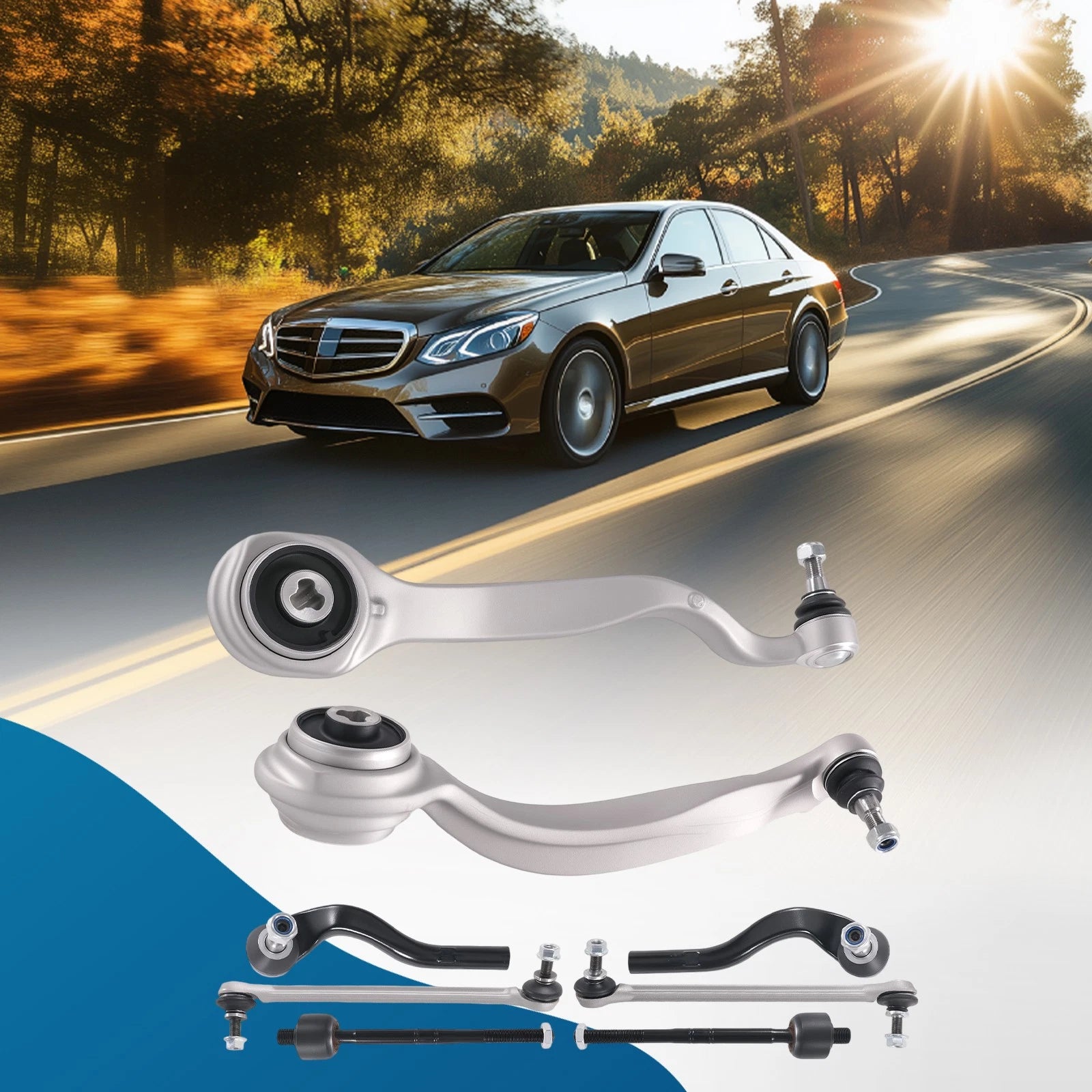 8pc Front Upper Control Arms Sway End Links Tie Rods for Mercedes E250 E350 (2010–2016)