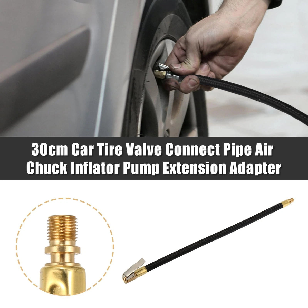 Valve Extension Hose Air Inflator Pump for Car Bike Tire (12–30cm) (Fits)