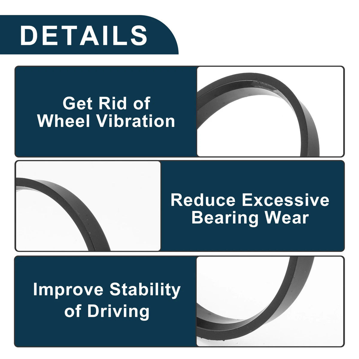 Set of 4 Wheel Hub Centric Rings 69.6mm to 64.1mm Black Polycarbonate