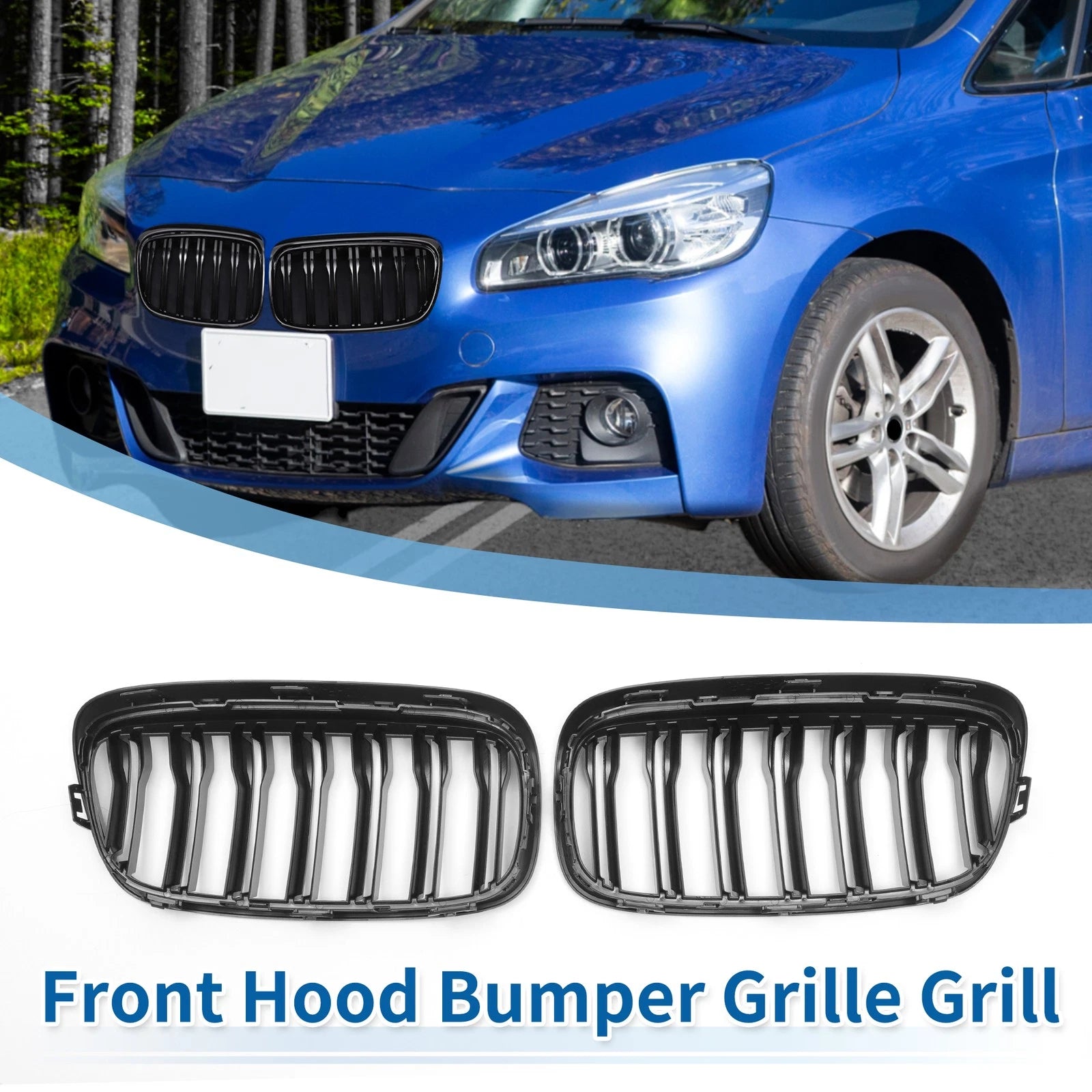 Front Upper Bumper Grille Grill Double Slat for BMW 2 Series ActiveTourer (2015–2021)